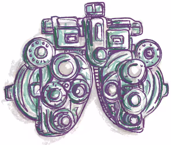 Oogzorg | Illustratie van een phoropter voor oogmetingen bij de opticien